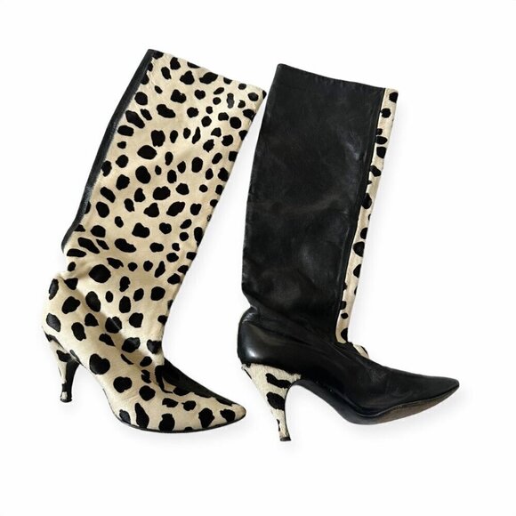 Vintage Rare Herbert Levine Dalmatian‎ print Cow Fur with Black Leather boots - Picture 4 of 15